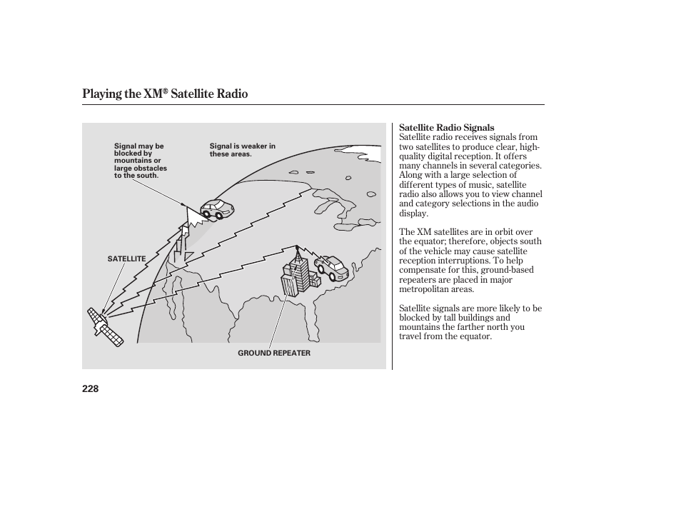 Playing the xm satellite radio | Acura 2008 RDX User Manual | Page 234 / 434