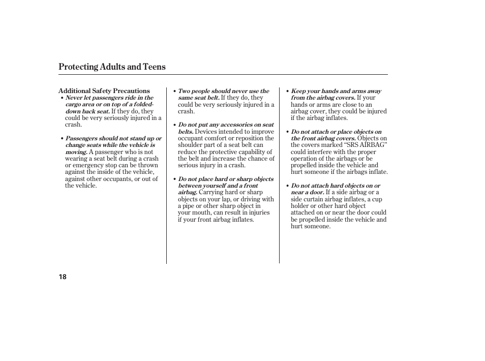 Protecting adults and teens | Acura 2008 RDX User Manual | Page 24 / 434