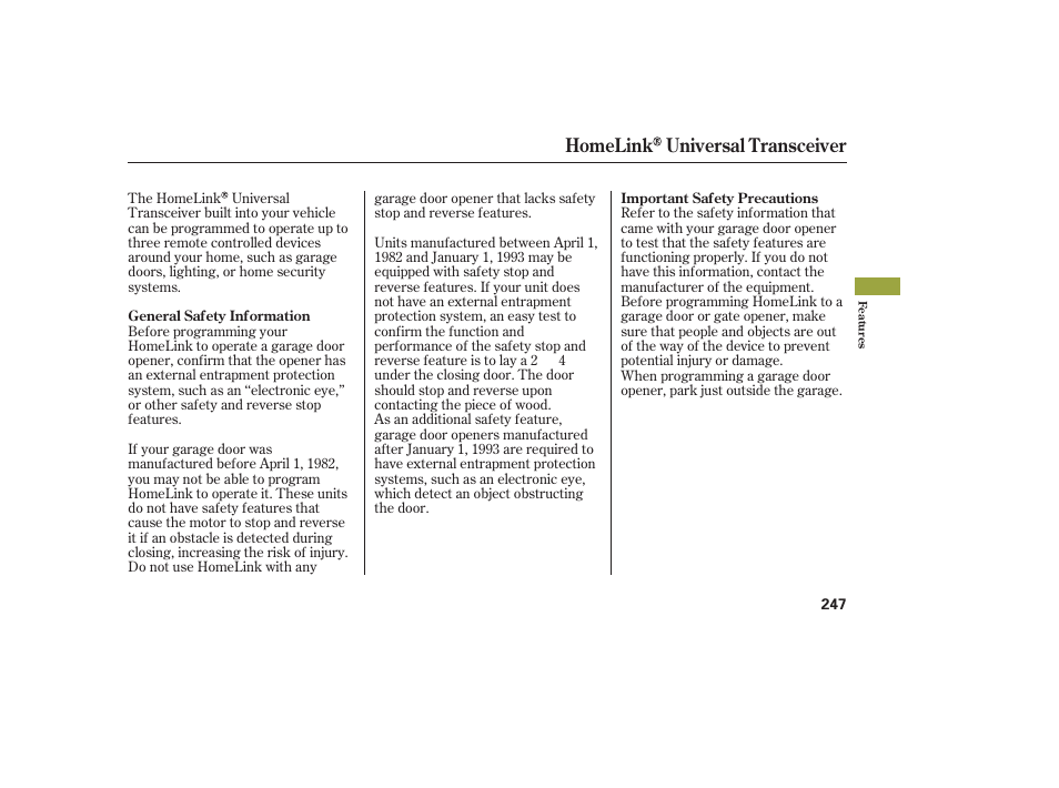 Homelink universal transceiver | Acura 2008 RDX User Manual | Page 253 / 434