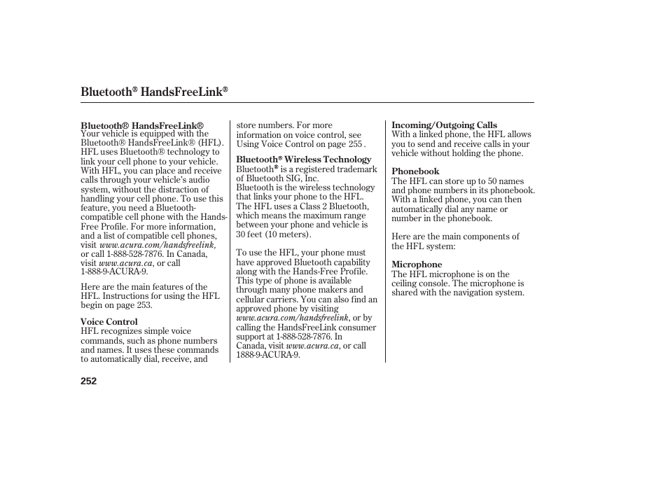 Bluetooth handsfreelink | Acura 2008 RDX User Manual | Page 258 / 434