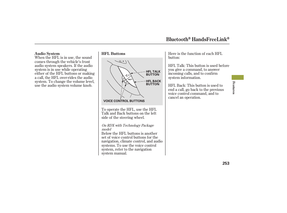 Bluetooth handsfreelink | Acura 2008 RDX User Manual | Page 259 / 434