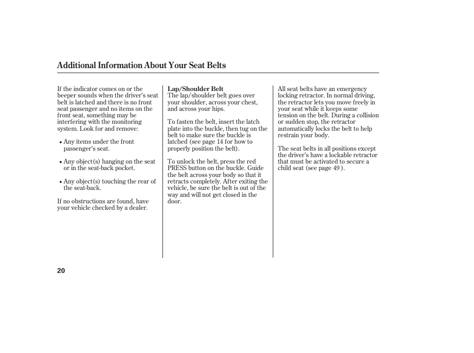 Additional information about your seat belts | Acura 2008 RDX User Manual | Page 26 / 434