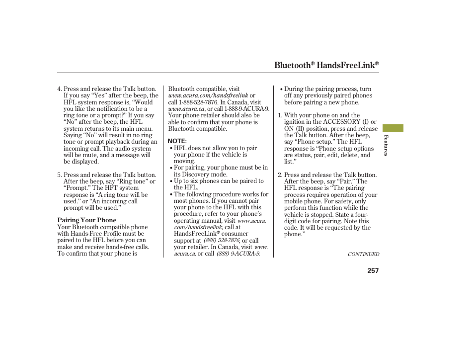 Bluetooth handsfreelink | Acura 2008 RDX User Manual | Page 263 / 434