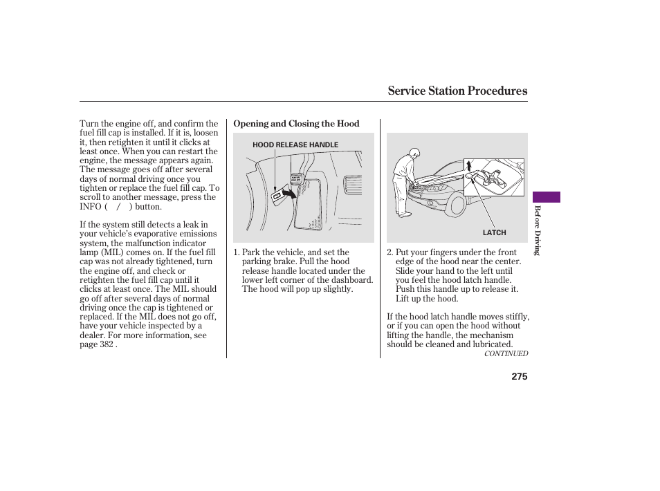 Service station procedures | Acura 2008 RDX User Manual | Page 281 / 434