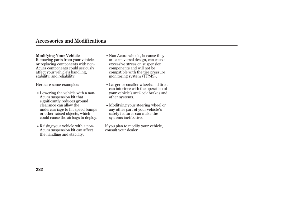 Accessories and modifications | Acura 2008 RDX User Manual | Page 288 / 434
