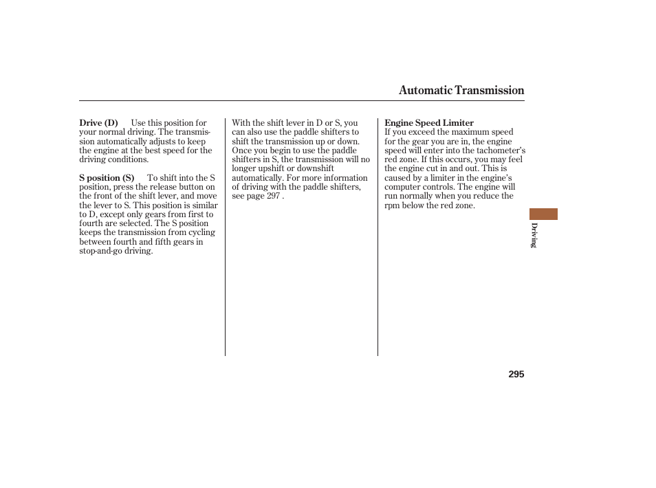 Automatic transmission | Acura 2008 RDX User Manual | Page 301 / 434