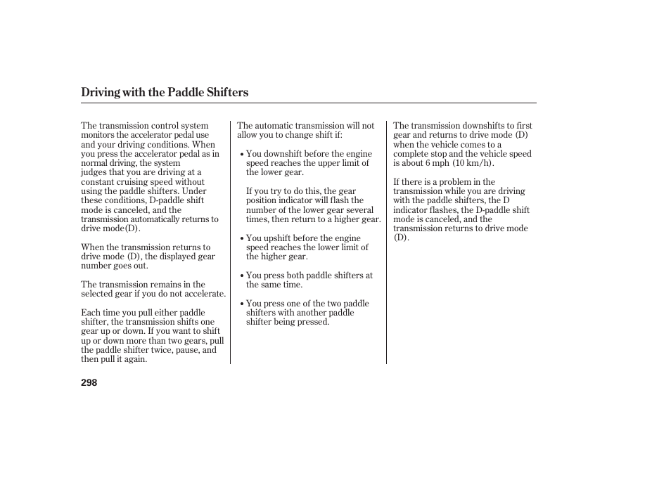 Driving with the paddle shifters | Acura 2008 RDX User Manual | Page 304 / 434