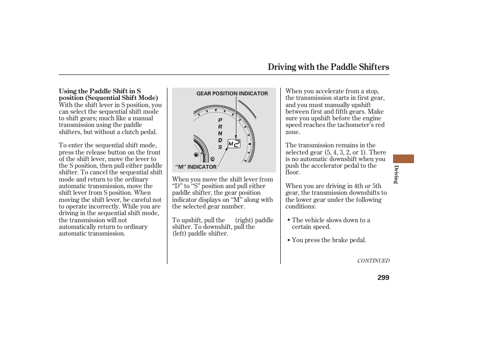 Driving with the paddle shifters | Acura 2008 RDX User Manual | Page 305 / 434