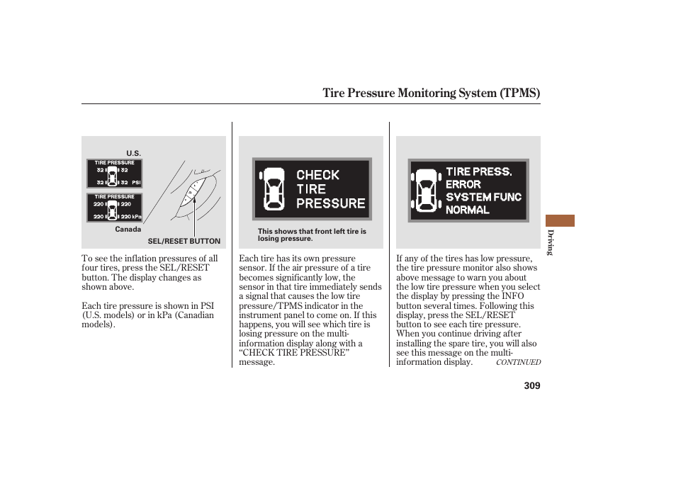 Tire pressure monitoring system (tpms) | Acura 2008 RDX User Manual | Page 315 / 434