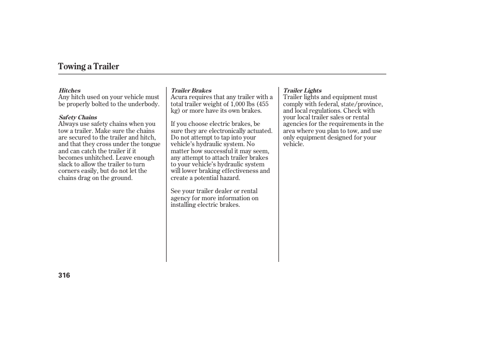 Towing a trailer | Acura 2008 RDX User Manual | Page 322 / 434