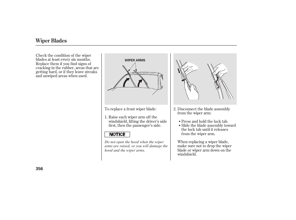Wiper blades | Acura 2008 RDX User Manual | Page 362 / 434