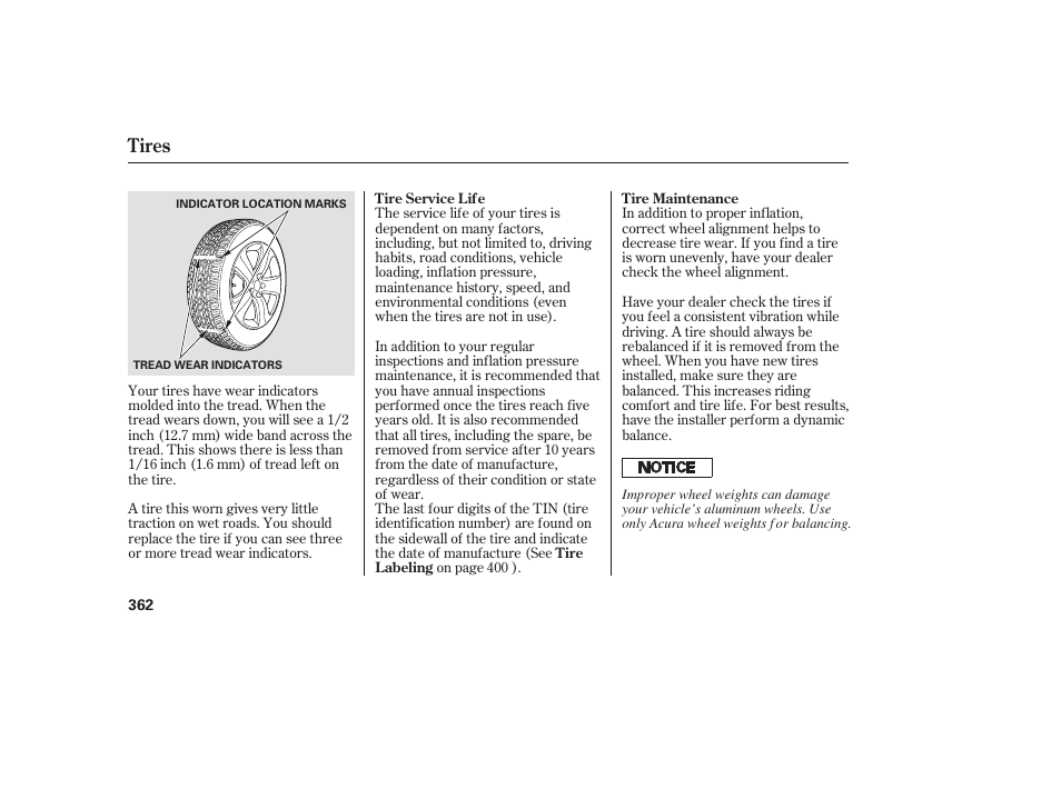 Tires | Acura 2008 RDX User Manual | Page 368 / 434