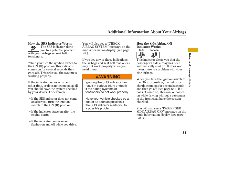 Additional information about your airbags | Acura 2008 RDX User Manual | Page 37 / 434