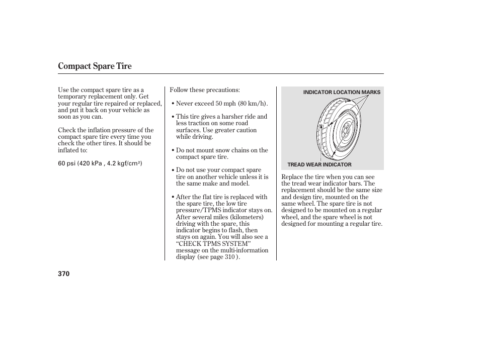 Compact spare tire | Acura 2008 RDX User Manual | Page 376 / 434