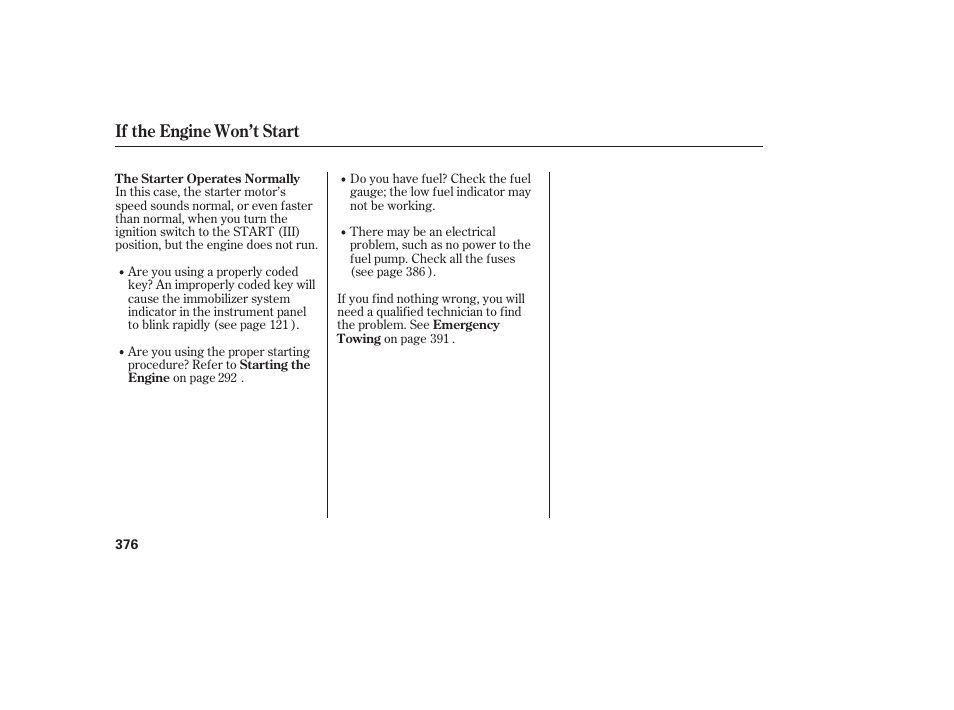 If the engine won’t start | Acura 2008 RDX User Manual | Page 382 / 434