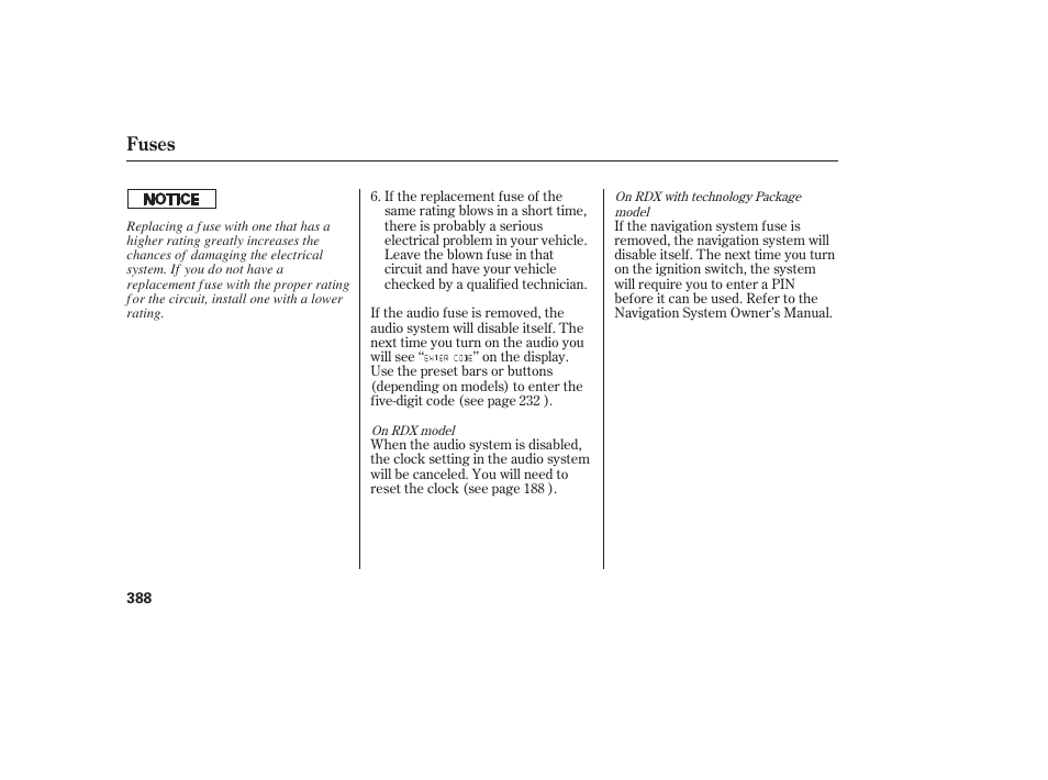 Fuses | Acura 2008 RDX User Manual | Page 394 / 434