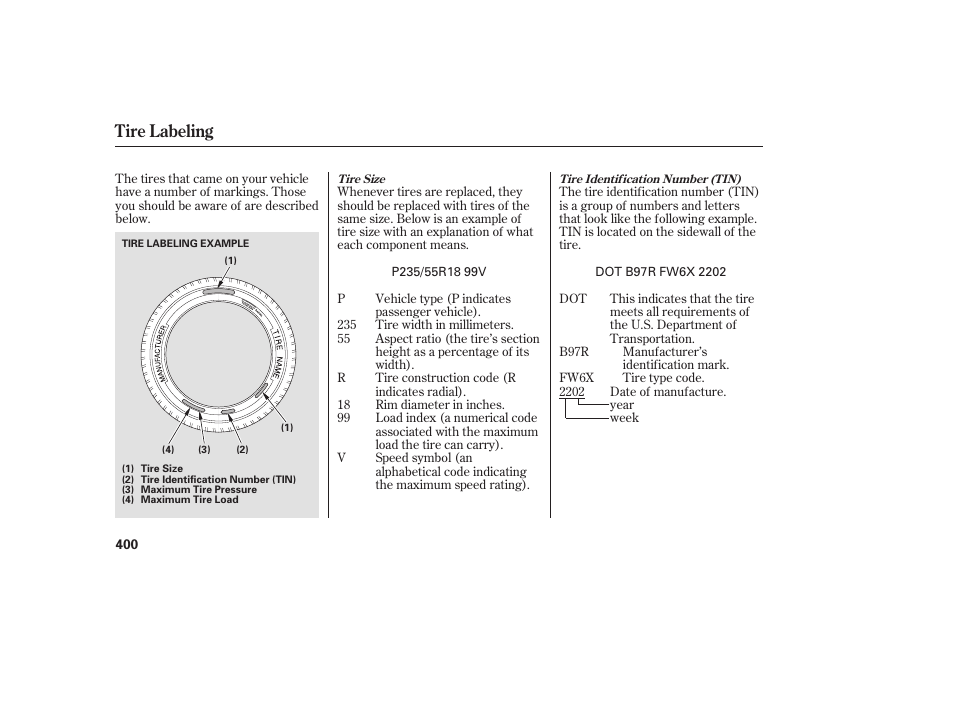 Tire labeling | Acura 2008 RDX User Manual | Page 406 / 434