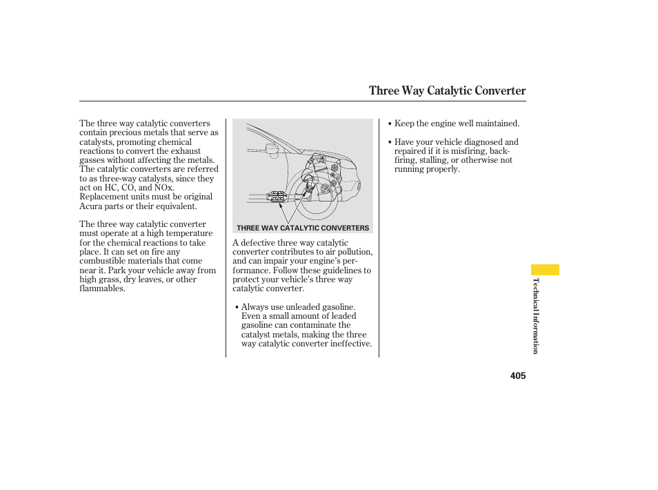 Three way catalytic converter | Acura 2008 RDX User Manual | Page 411 / 434