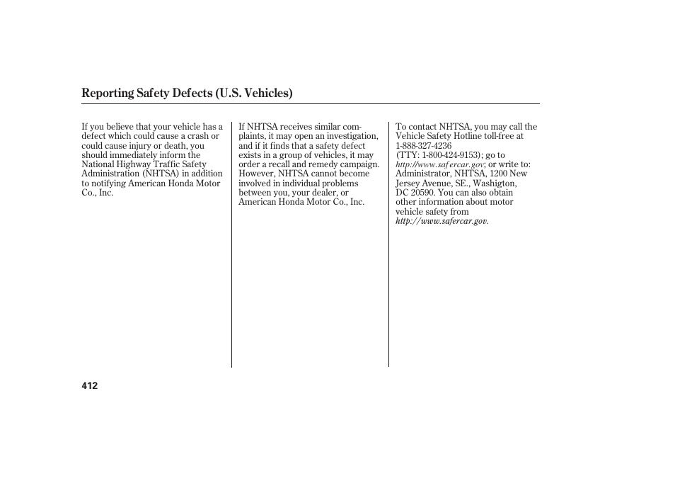 Reporting safety defects (u.s. vehicles) | Acura 2008 RDX User Manual | Page 418 / 434