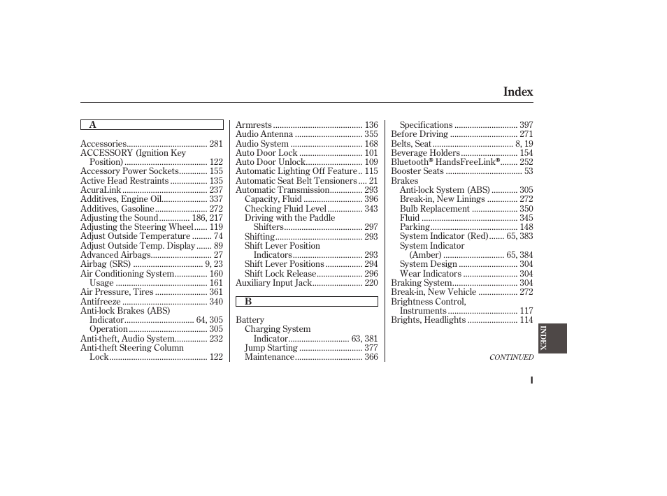 Index | Acura 2008 RDX User Manual | Page 421 / 434