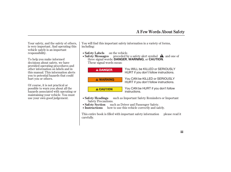 A few words about safety | Acura 2008 RDX User Manual | Page 5 / 434