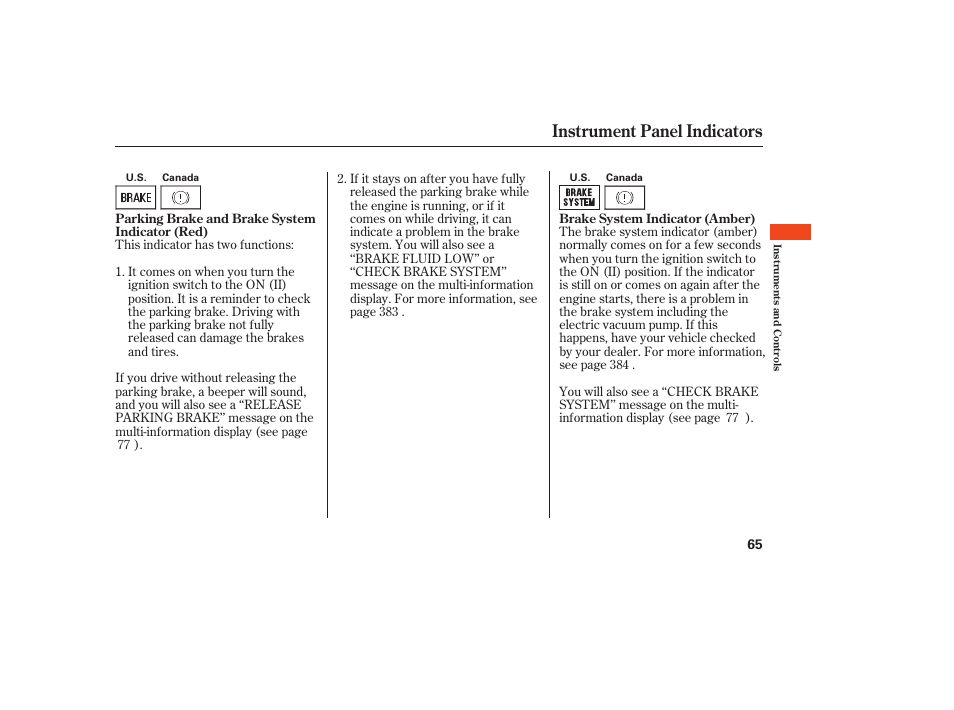 Instrument panel indicators | Acura 2008 RDX User Manual | Page 71 / 434