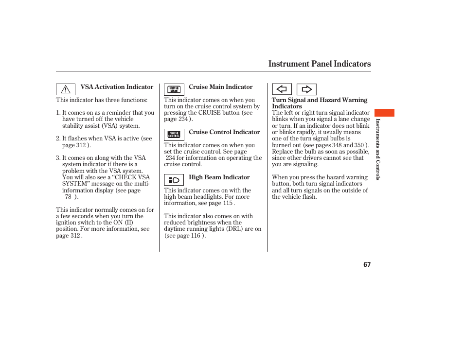 Instrument panel indicators | Acura 2008 RDX User Manual | Page 73 / 434