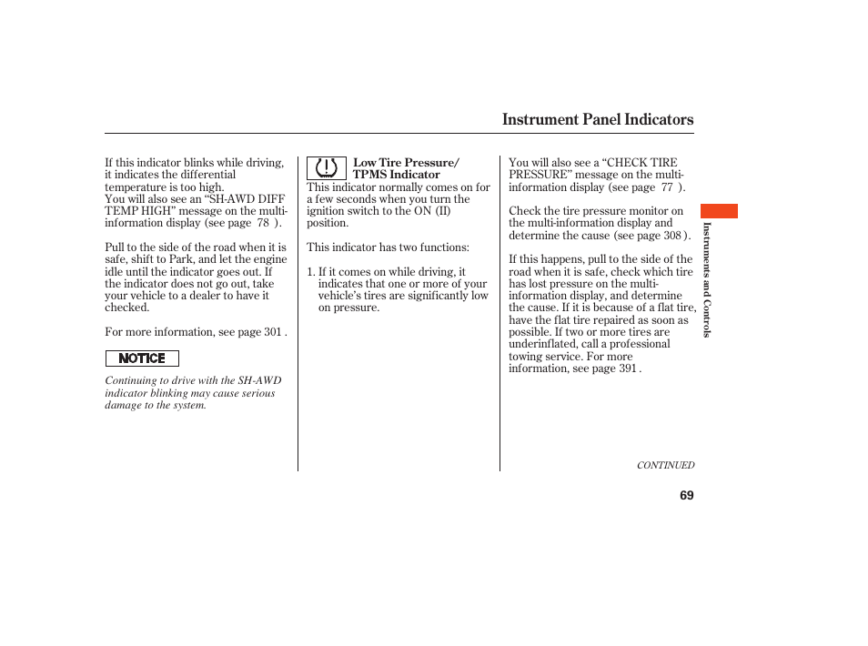 Instrument panel indicators | Acura 2008 RDX User Manual | Page 75 / 434