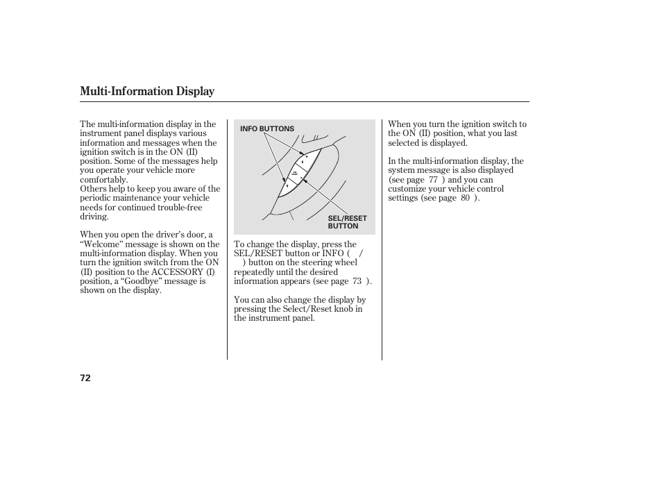 Multi-information display | Acura 2008 RDX User Manual | Page 78 / 434