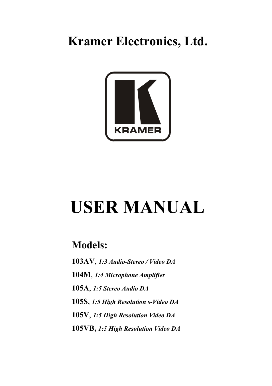 Kramer Electronics 105VB User Manual | 26 pages