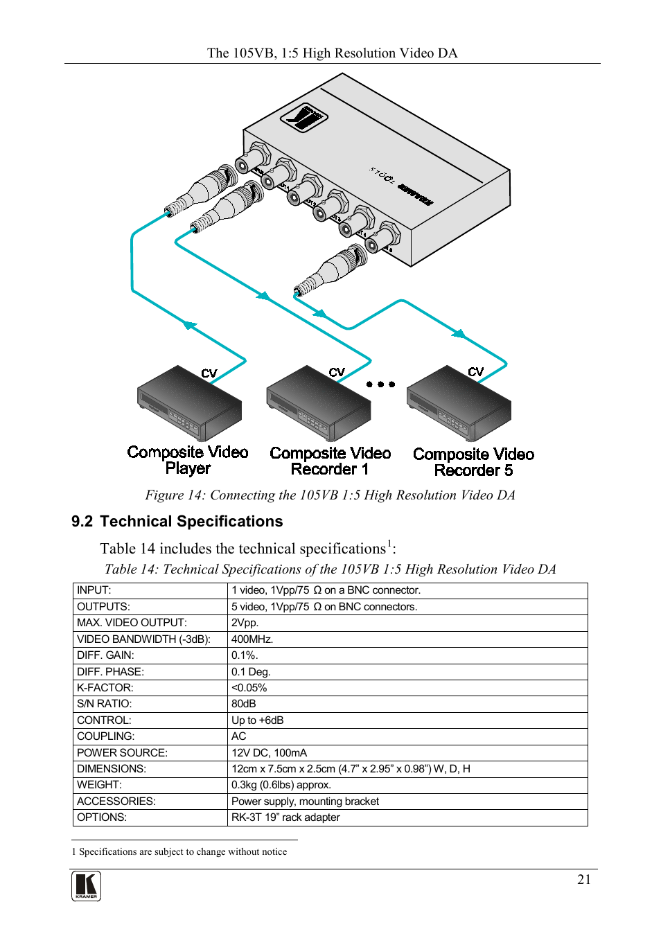 2 technical specifications, Technical specifications, Figure 14 | Kramer Electronics 105VB User Manual | Page 24 / 26
