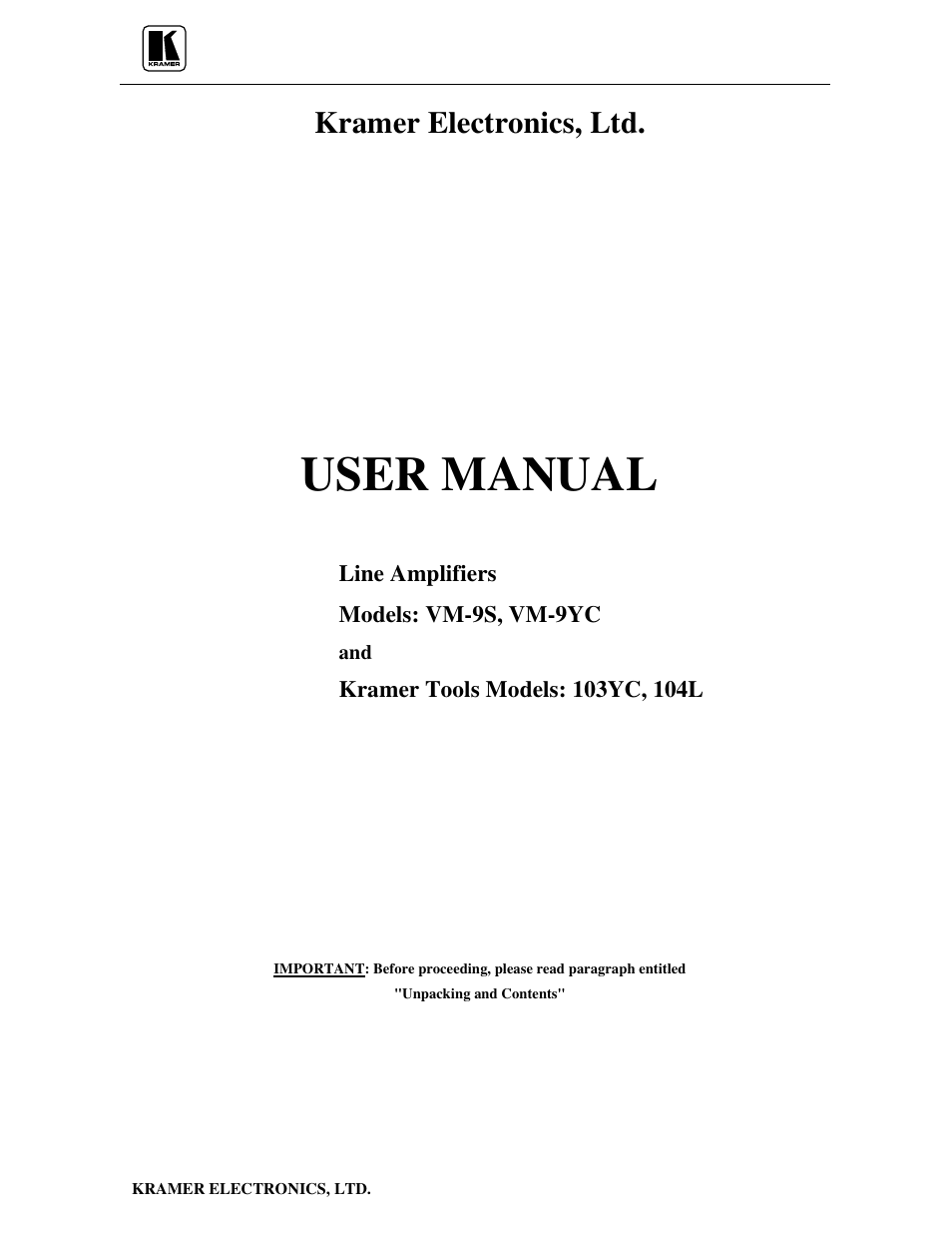 Kramer Electronics 103YC User Manual | 17 pages