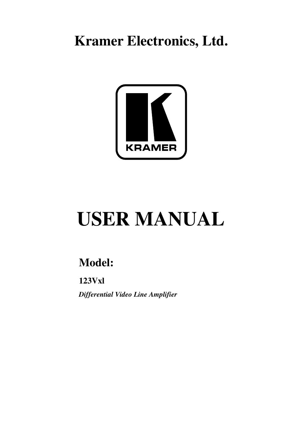 Kramer Electronics 123Vxl User Manual | 11 pages