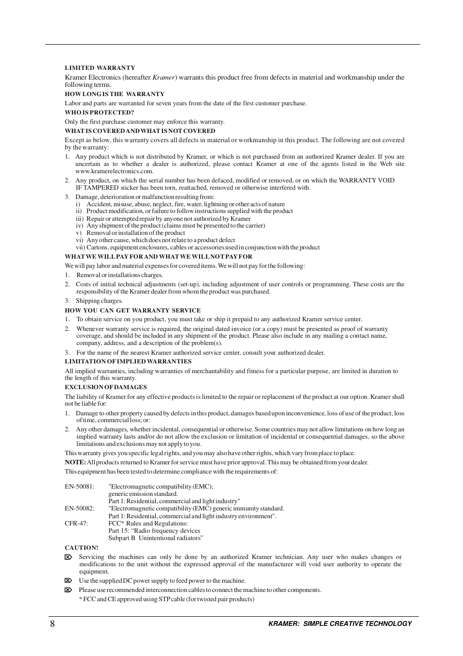 Kramer Electronics 123Vxl User Manual | Page 10 / 11