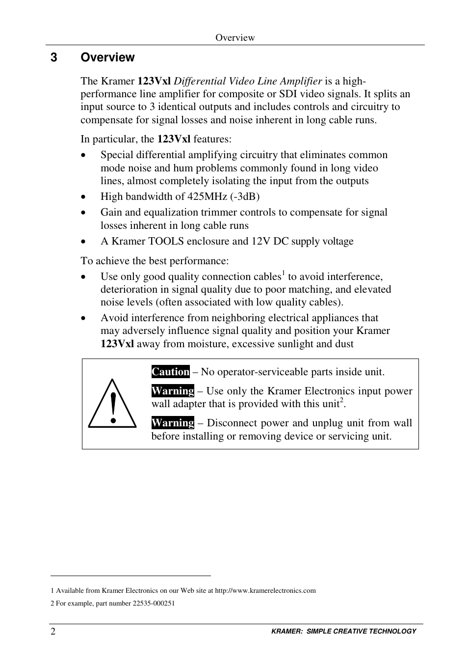 3overview | Kramer Electronics 123Vxl User Manual | Page 4 / 11