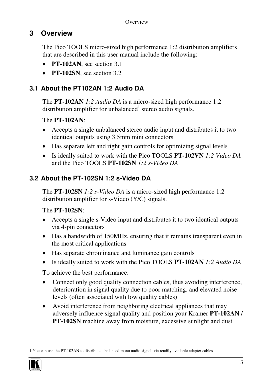 3 overview | Kramer Electronics PT-102SN User Manual | Page 5 / 13