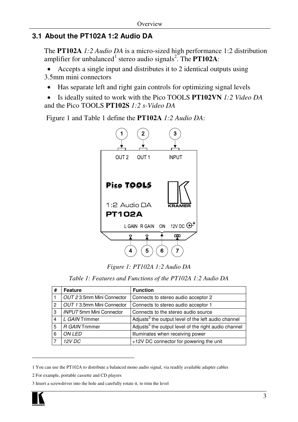 Stereo audio signals | Kramer Electronics PT-102S User Manual | Page 5 / 13