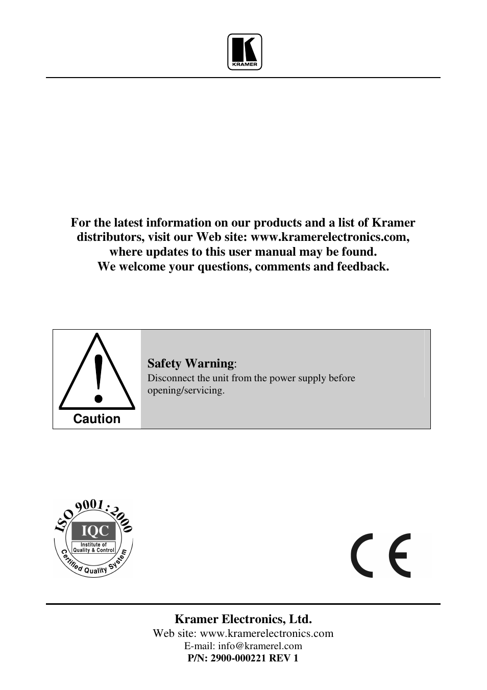 Kramer Electronics PT-103V User Manual | Page 10 / 10