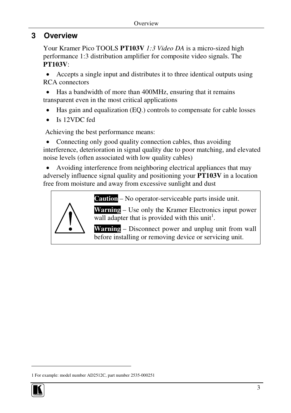 3 overview | Kramer Electronics PT-103V User Manual | Page 5 / 10
