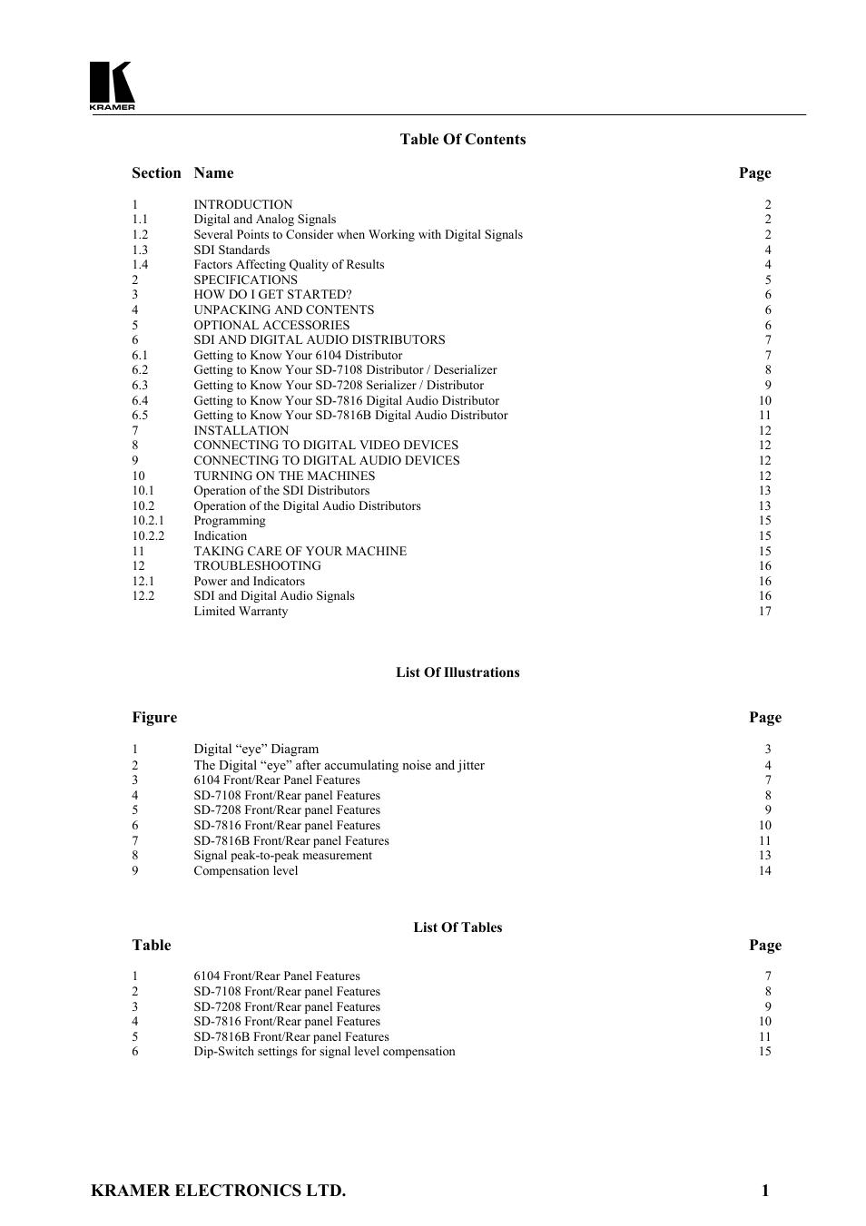 Kramer electronics ltd. 1 | Kramer Electronics SD-7108 User Manual | Page 2 / 20