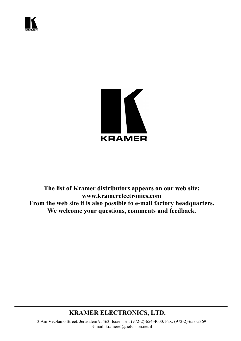 Kramer electronics, ltd | Kramer Electronics SD-7108 User Manual | Page 20 / 20