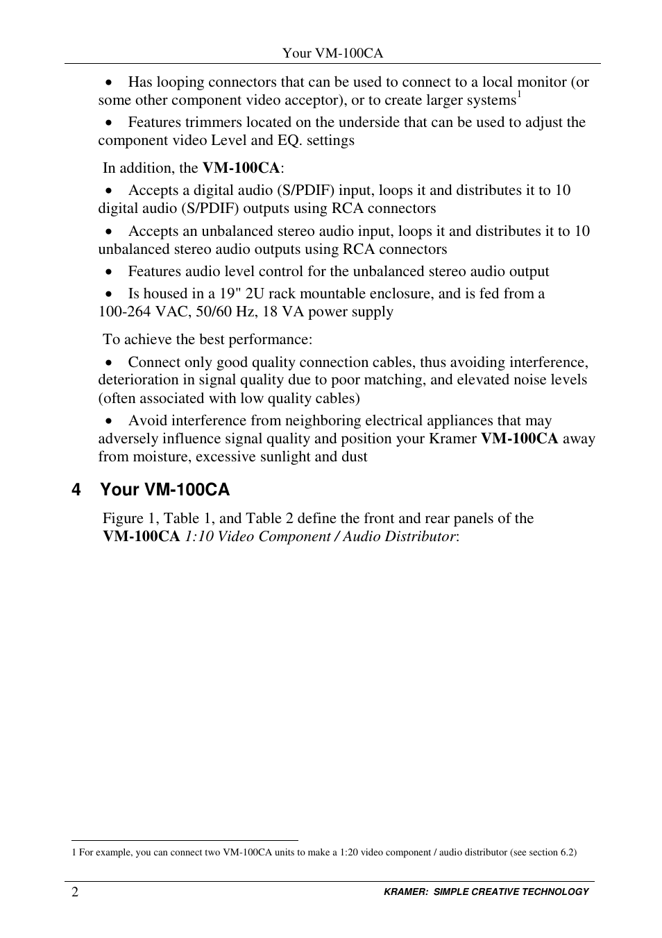 4 your vm-100ca | Kramer Electronics VM-100CA User Manual | Page 4 / 14