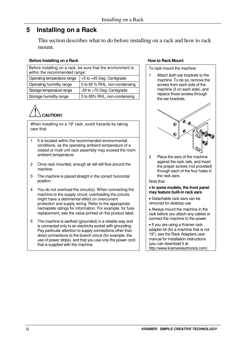 5 installing on a rack, Installing on a rack | Kramer Electronics VM-100CA User Manual | Page 8 / 14