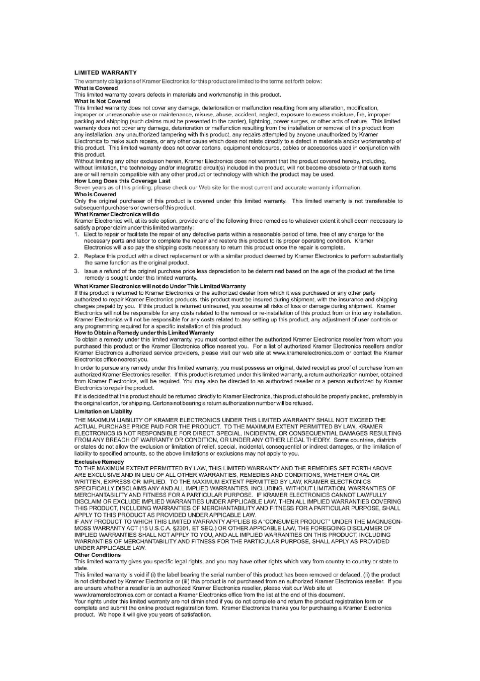 Kramer Electronics VM-100YC User Manual | Page 12 / 13