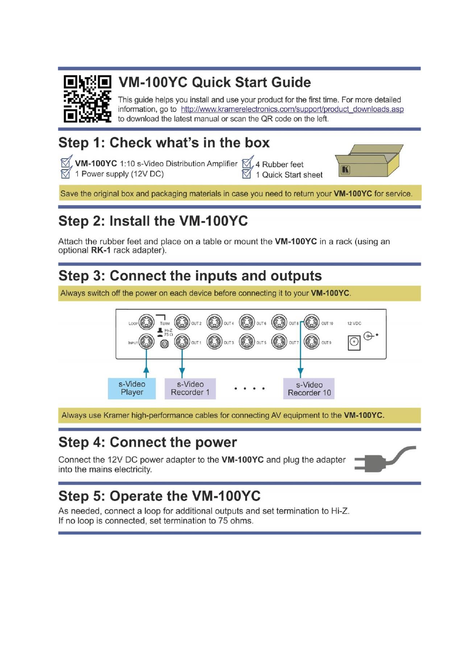 Kramer Electronics VM-100YC User Manual | Page 2 / 13