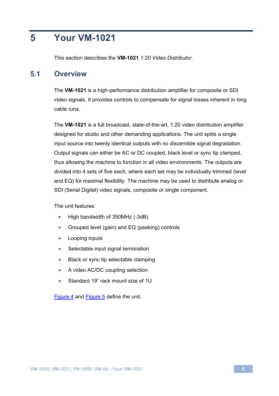 5 your vm-1021, 1 overview, Your vm-1021 | Overview | Kramer Electronics VM-1055 User Manual | Page 11 / 27