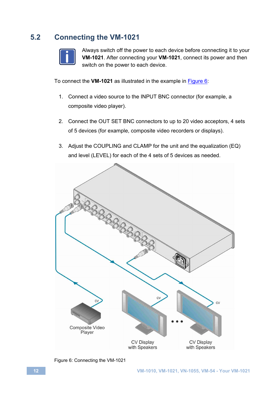 2 connecting the vm-1021, Connecting the vm-1021, Figure 6: connecting the vm-1021 | Kramer Electronics VM-1055 User Manual | Page 14 / 27