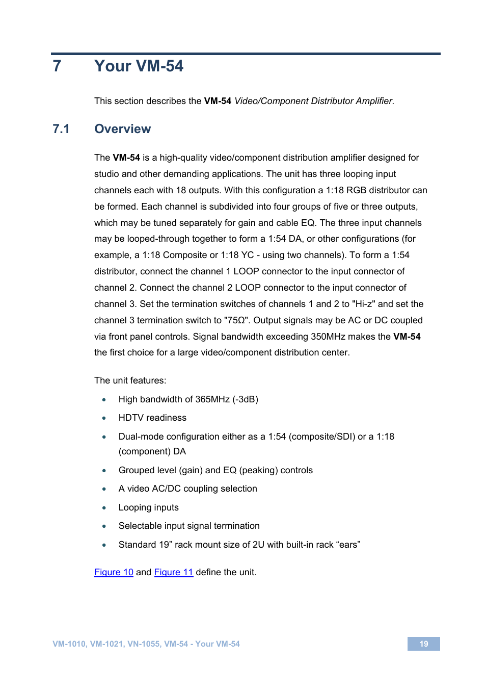 7 your vm-54, 1 overview, Your vm-54 | Overview | Kramer Electronics VM-1055 User Manual | Page 21 / 27