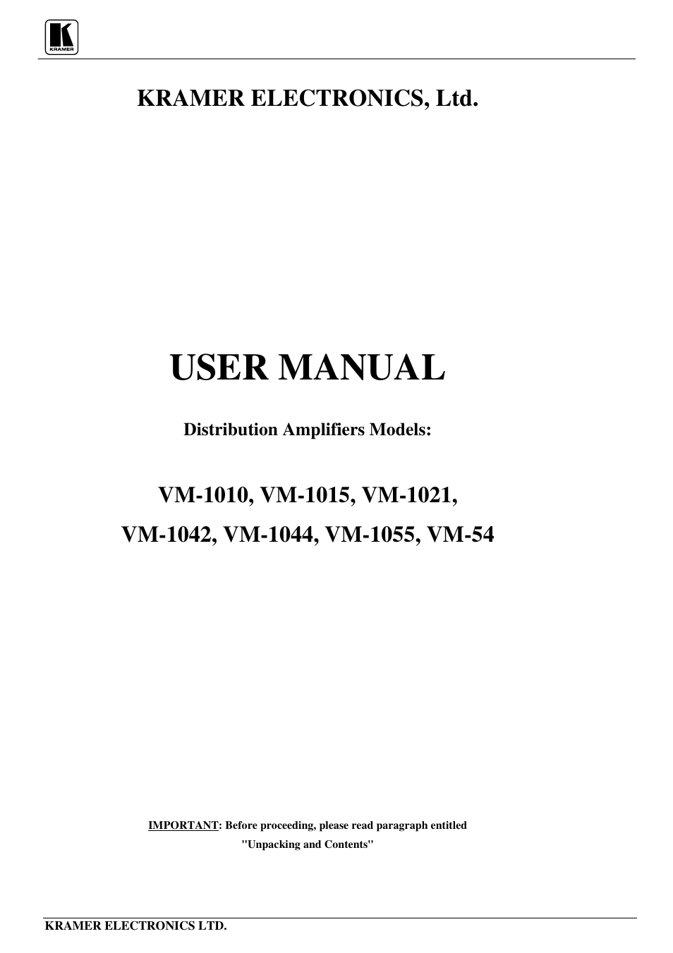 Kramer Electronics VM-1042 User Manual | 23 pages