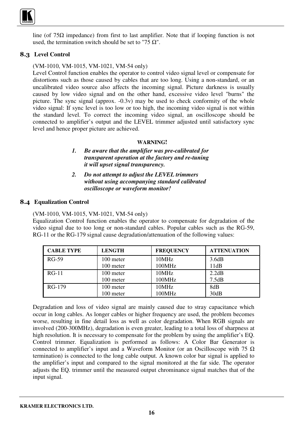 Kramer Electronics VM-1042 User Manual | Page 18 / 23